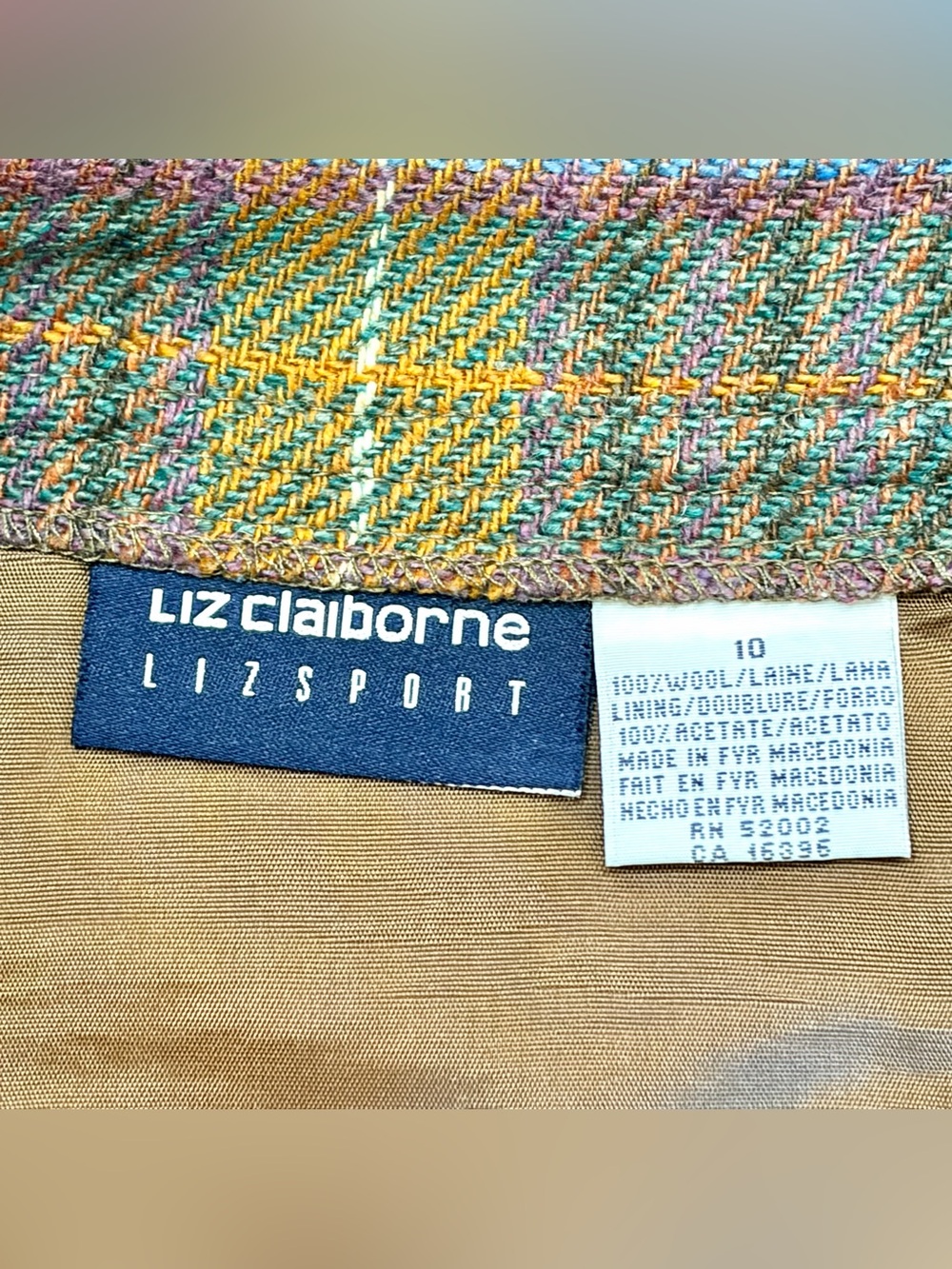 Vintage- 💜 Liz Claiborne- Liz Sport- Pastel Plaid Wool Blend Mini Skirt 💚 - Picture 7 of 9